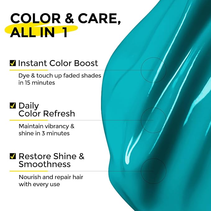 Semi Permanent Hair Color - 6 oz Color Depositing Conditioner with Shea Butter & Almond Oil- Color Conditioner Depositing Hair Mask - Vegan, Paraben, Ammonia & Sulfate Free -Teal