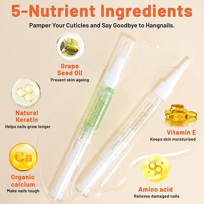 2PCS Cuticle Oil Pens for Nail Care,Cuticle Revitalizer Oil Pen with Soft Brush,Cuticle Oil to Prevent Nail Cracking and Dry (Lily & Apple Flavor)