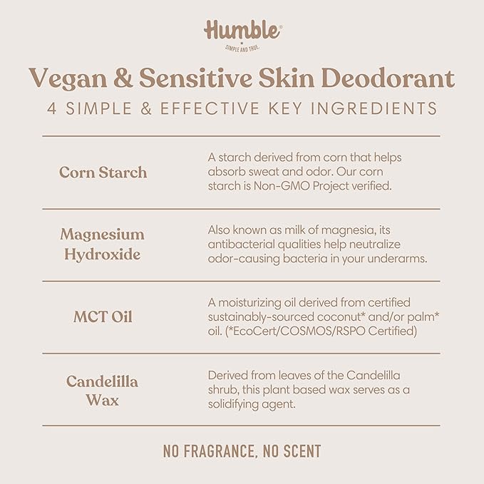 HUMBLE BRANDS Aluminum-Free Deodorant, Vegan and Cruelty- free, Formulated for Sensitive Skin, Patchouli Copal, Bergamot Ginger, Moroccan Rose, 2.5 Ounce (Pack of 3)