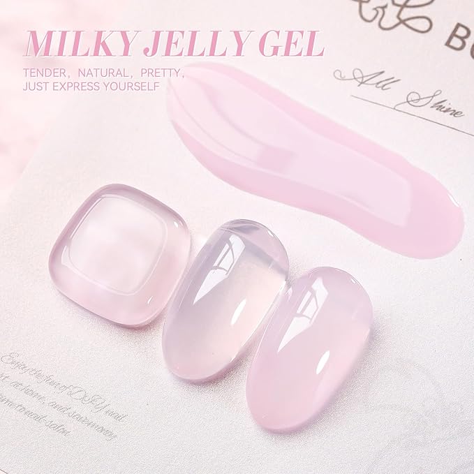 Born Pretty Jelly Gel Nail Polish,Soft Mist Pink Purple Sheer Crystal Translucent Gel Nail, Gel Polish Soak Off LED U V Nail Gel, Nail Art DIY for Home Salon Manicure 15ML