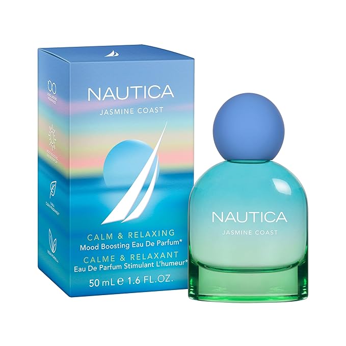 Nautica for Her Jasmine Coast Eau De Parfum 1.6 Fl Oz (Pack of 1), Notes of Pear, Jasmine, and Musk, Women's Fragrance, Long Lasting, Mood-Boosting Fragrance, Vegan Formula, Travel Size