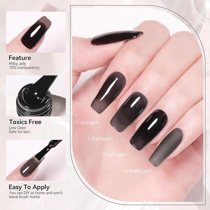 Born Pretty Jelly Black Gel Nail Polish Translucent Halloween Spider Nail Gel Soak Off Hema-Free Gel Polish U V Light Cure for Nail Art DIY 15ML