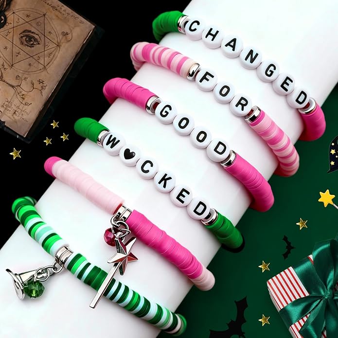 Wicked Friendship Bracelet for Women Magic Wand&Witch Hat Beaded Stretch Bracelet Wicked Gifts Fans Party Dress Costume Accessories