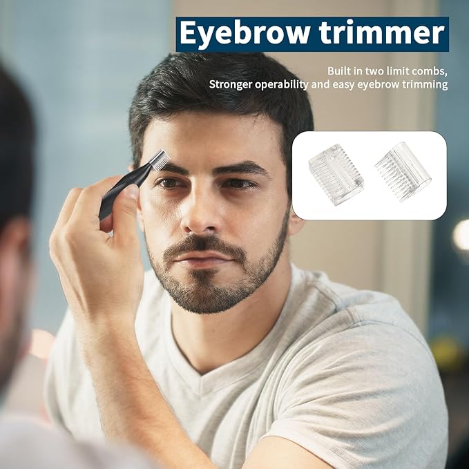 Ear and Nose Hair Trimmer for Men, 2025 Professional Painless USB Rechargeable Eyebrow & Facial Electric Hair Trimmer for Men Women, Powerful Motor, Dual Edge Blades, IPX7 Waterproof, Cool Gray