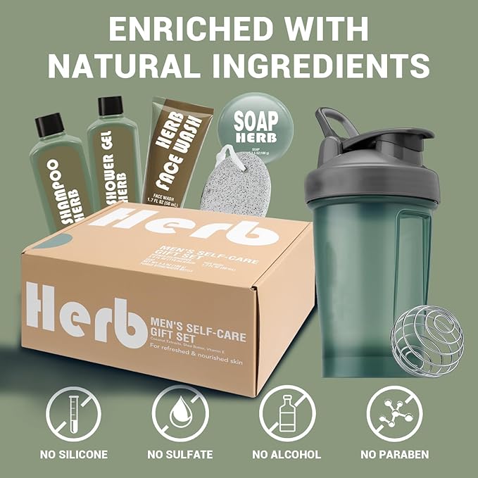 Body & Earth Gifts For Men 6Pcs Mens Body Wash Sets With Fresh Herbal Scent Perfect Birthday Gifts For Men Boyfriend With Sport Water Bottle Christmas