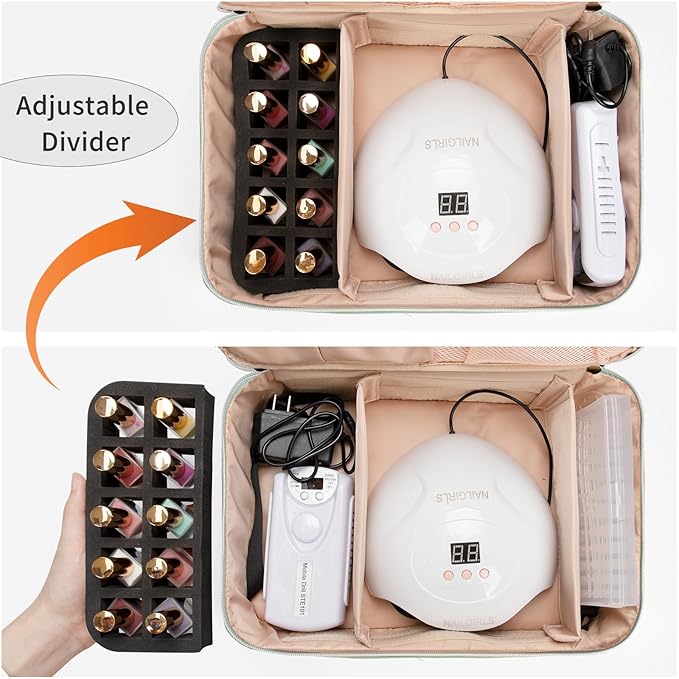 Ethereal Nail Polish Organizer Case Holds 50+ Bottles(15ml/0.5fl.oz) and Nail Lamp, Double Layer Nail Polish Storage Bag for Nail Kit, Manicure Tools, Green