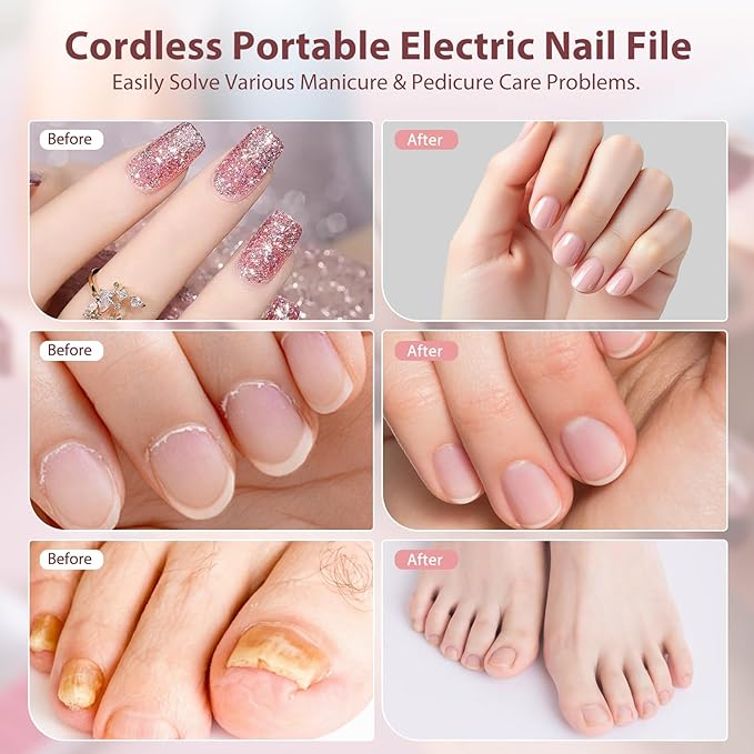 Electric Nail Drill Kit Cordless Professional Manicure Pedicure Nail File Buffer for Acrylic Nails Gel Polishing Removing Manicure Salon Home with Nail Drill Bits Sanding Bands