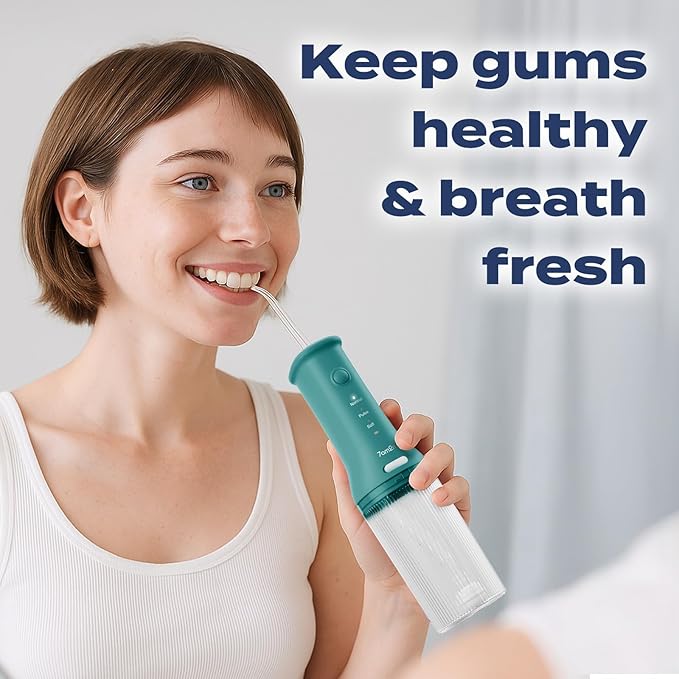 7AM2M Portable Water Flosser Cordless, Water Flosser for Teeth with 3 Modes and 2 Jet Tips, USB C Rechargeable, IPX7 Waterproof, Dental Water Flosser for Travel and Home Use (Peacock Green)