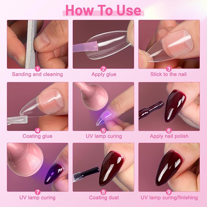 AORAEM UV LED Nail Lamp, 3W Portable Duck Neck UV Nail Lamps Dryer Gel Polish Curing Light with Pink Gooseneck for Gel Nails Tips USB Plug Play Nails Salon and Home DIY