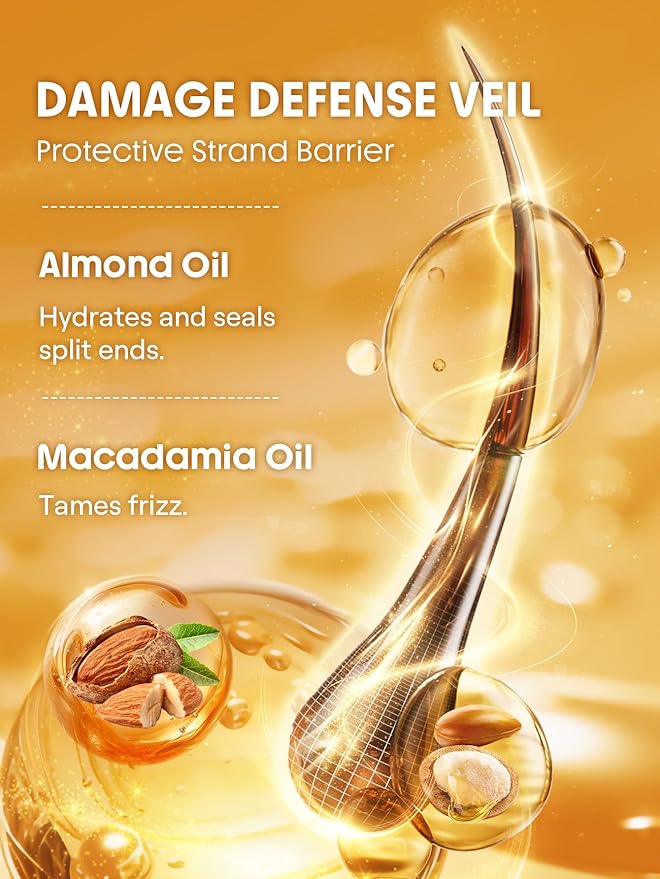 SHEGLAM HAIR 24K Gold Hair Oil Treatment for Frizz Control, 10 in 1 Treatment Serum for Dry Damaged Hair, Almond & Macadamia Oil, for All Hair Types, Heat Protectant, 1.69 fl oz