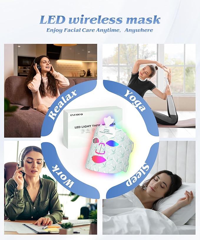 Red Light Photon Facial Mask, Wireless Rechargeable & Ergonomic Design with NIR, 850nm Infrared & Red Light Masks, Portable for Home & Travel