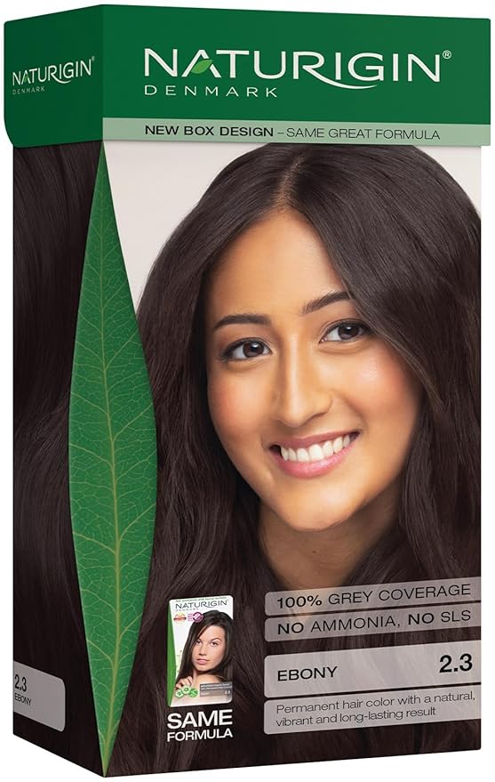 Naturigin Permanent Hair Color, 2.3 Ebony Black, Ammonia Free, 100% Gray Coverage, Nourishing Natural Formula, For All Hair Types, Long-Lasting, Vegan & Cruelty-Free, 1 Pack