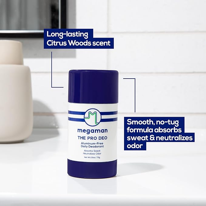 Megaman Pro Deo | Holiday Gifts for Men | Aluminum-Free Deodorant | Long-lasting Citrus Woods Scent | 2.6 oz