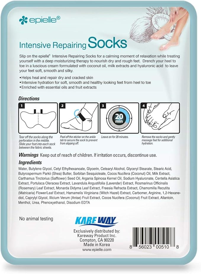 Epielle Intensive Repairing Foot Mask 6 Pairs, Deep Moisturizing Socks for Dry, Cracked Feet, Self Care Gifts for Women, Spa Kit, Stocking Stuffers, Thanksgiving Essentials