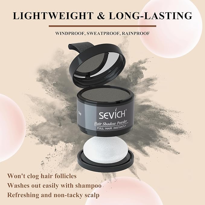 Sevich Hairline Powder: Instantly Conceals Hair Loss and Gray Roots, Grey Windproof & Sweatproof Hair Toppers for Women & Men