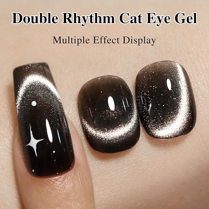 Double Rhythm 0.5 OZ Cat Eye Gel Polish with Magnet 15ML Holographic Glitter Shimmer Translucent Jelly Color Magnetic Nail Polish Salon DIY at Home (MC1047)