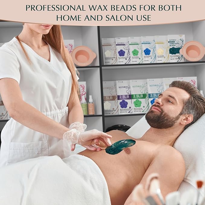 KOTAMU Hard Wax Beads for Hair Removal, 1lb Jasmine Wax Beads for Sensitive Skin Armpit Abdomen Face Leg Full Body Waxing Beans for Women Men at Home Wax Refill (Coarse & Stubborn Hair Formula)