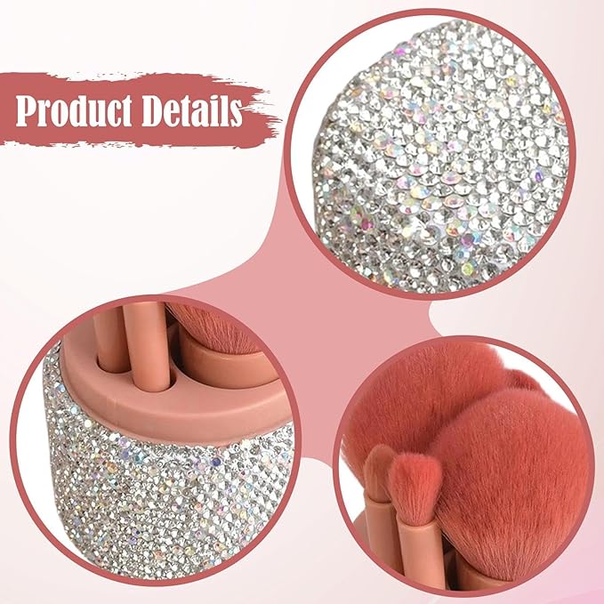 5Pcs Mini Travel Makeup Brush Set with Case,Foundation Eye Makeup Set,Lady Portable for Christmas,Purse