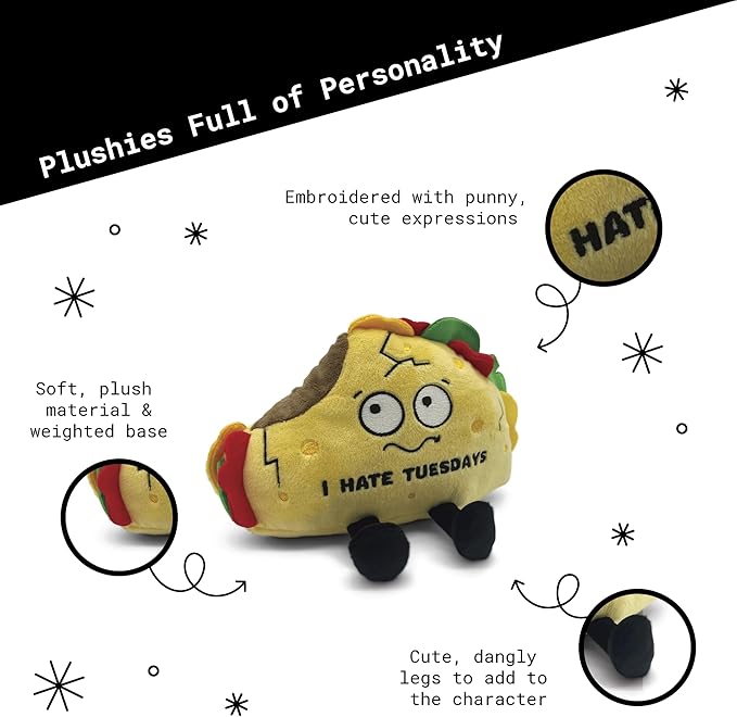 Punchkins Taco Plushie - I Hate Tuesdays Funny Plush, Gift for Taco Lovers, Cute Plush Toy for Gifting