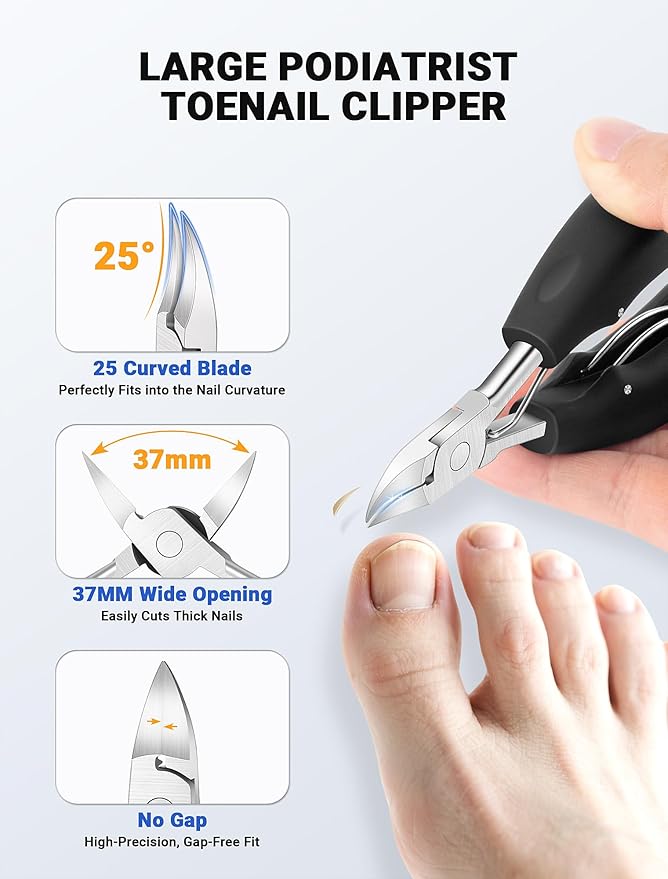 Toenail Clippers for Seniors Thick Toenails, Sharp Ingrown Toenail Clippers Nail Cutter Long Handle with Wide Jaw for Thick Nails, Heavy Duty Large Toe Nail Clipper Set for Men & Women,7 Pcs