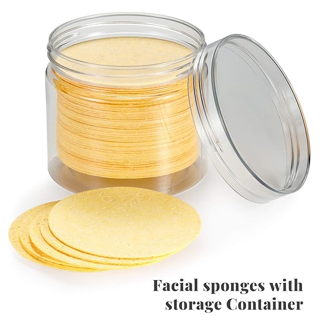 GAINWELL 50-Count Compressed Facial Sponges with Storage Container, for Facial Cleansing, Reusable Makeup Remover, Portable, Suitable for Travel, Yellow