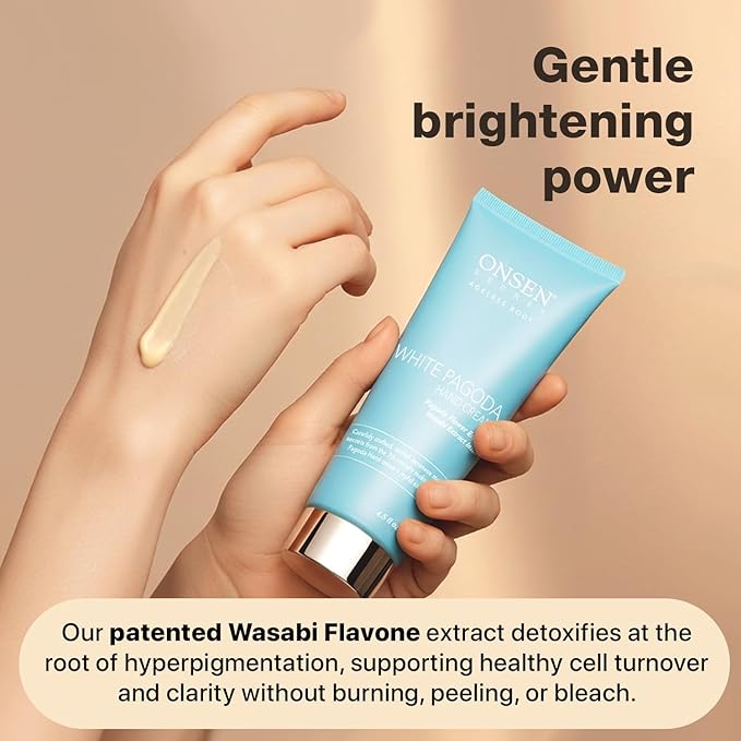 Onsen White Pagoda Hand Cream | Japanese-Inspired Firming Hand Lotion with Pagoda Flower Enzyme, Tsubaki, Jojoba & Squalane | Nursing Essentials for Aging Hands | Vegan (4.5 oz)