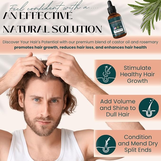 Live Fraiche Rosemary Oil for Hair Growth (2oz) with Cold Pressed Castor Oil Natural Hair Growth Oil - Rosemary and Castor Oil for Hair Growth -Strengthening Hair Oil for Damaged Hair and Hair Loss