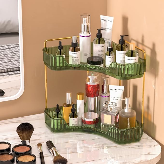 GTI 2 Tier Bathroom Counter Organizer, Multi-Function Corner Bathroom Organizer Countertop,Makeup Organizer Perfume for Dresser Vanity Tray, Spice Rack Organizer for Kitchen (Clear)