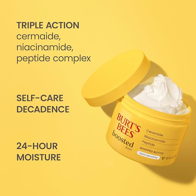Burt's Bees Christmas Gifts, Boosted Body Whipped Butter With a Ceramide, Niacinamide and Peptide Complex, Quick-Absorbing Body Butter, Tropical Scented, 6.5 oz. Jar