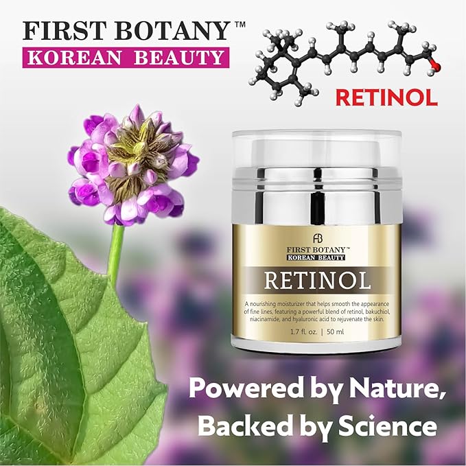 First Botany Korean Retinol Moisturizer Face Cream - Hydrating Anti-Aging Facial & Neck Cream with Bakuchiol, Niacinamide & Hyaluronic Acid - Made in Korea, Cruelty-Free 1.7 Fl Oz