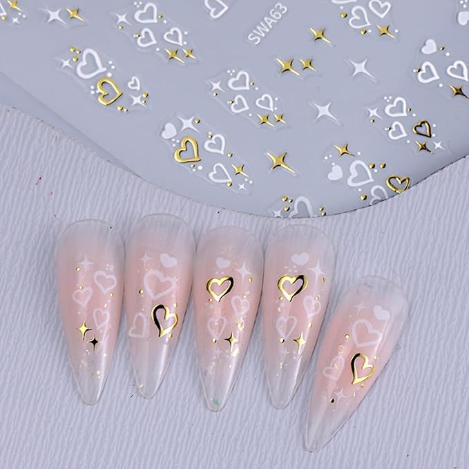 8 Sheets Valentine's Day Nail Stickers for Nail Art 3D Self Adhesive Heart Nail Art Stickers Black White Pink Valentine's Day Nail Decals Heart Nail Design Valentine's Day Nail Art Supplies for Women