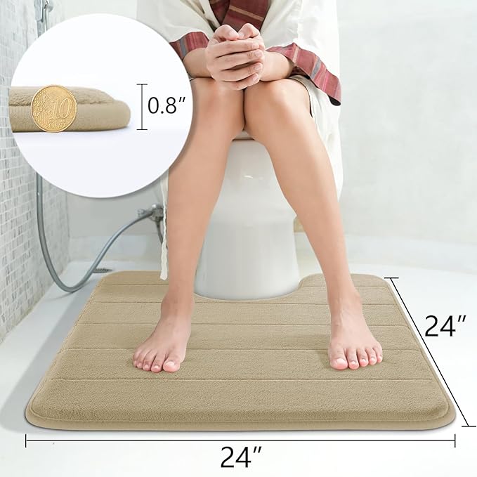 Yimobra Memory Foam Toilet Bath Mat U-Shaped, Soft and Comfortable, Super Water Absorbent, Non-Slip, Machine Wash and Easy to Dry for Bathroom Commode Contour Rug, 24 X 24 Inches, Camel