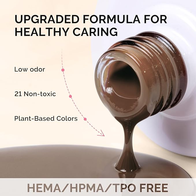 MelodySusie Fleurwee Plant Based Gel Nail Polish, Hema Free Mocha Brown Nail Polish, Soak Off UV LED Gel Polish Gift for Women 21 Non Toxic Long Lasting Nail Art Manicure Salon DIY at Home B1201