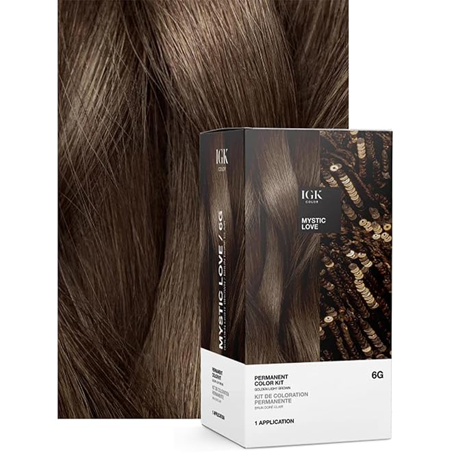 IGK Permanent Hair Color Kit | 6G Mystic Love- Golden Light Brown | 100% Gray Color Coverage + Strengthen + Shine | Ammonia Free