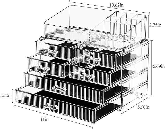 ZHIAI Stackable Storage Drawers, Acrylic Bathroom Counter Organizer Clear Makeup Organizers for Vanity, Kitchen Cabinets, Bathroom, Undersink, Home Organization and Storage (1 Top 6 Drawers)
