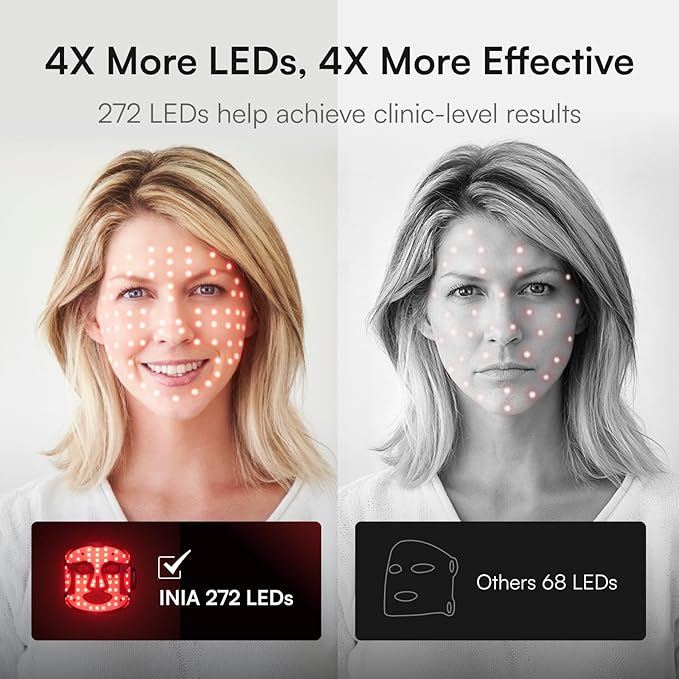 INIA Red Light Therapy Mask for Face, Glow Wireless LED Face Mask Light Therapy with Near-Infrared Red Light (NIR), Rechargeable and Ergonomic Design for Home & Travel