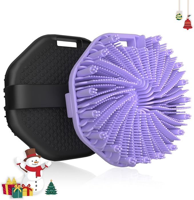 Silicone Body Scrubber 2 Counts, Exfoliating Body Wash Scrubbers Exfoliator, Shower Body Brush for Effective Showering Exfoliation and Gentle Massage (Black+Purple)