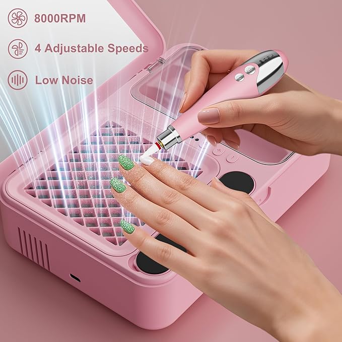 WOBSION Nail Dust Collector & Electric Cordless Nail Drill 2-in-1 Set, Portable Acrylic Gel Nail Removing and Polishing Manicure Tools for Beginners,Lightweight &Rechargeable,Ideal for Home