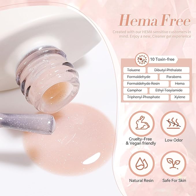 BORN PRETTY Jelly Gel Nail Polish Jelly Glitter Nude Pink Gel Polish Holographic Shimmer Nude Pink Natural Translucent Soak Off Hema-Free Gel Polish Nail Art DIY 15ML