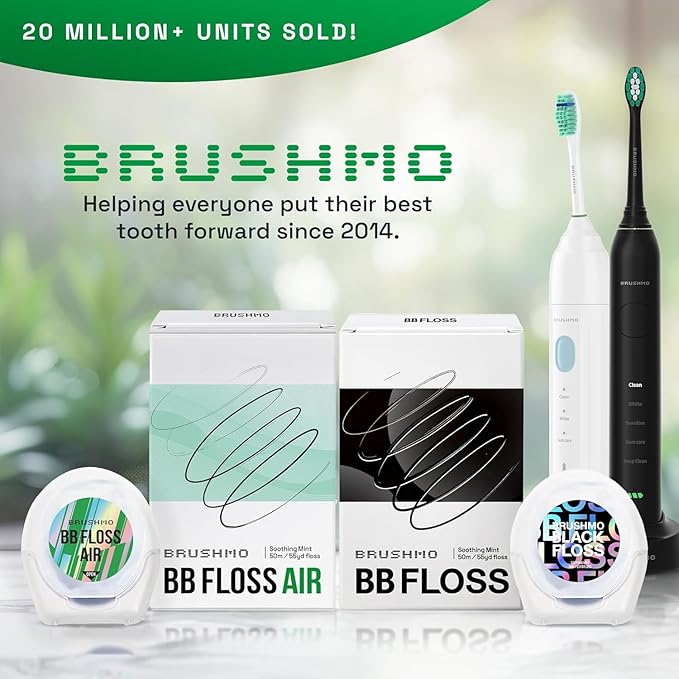 Brushmo Black Floss Air (BB Floss Air) - Ultra Soft & Thin Expanding Gum-Friendly Soothing Mint Dental Floss, Natural Wax Helps Remove Plaque from Teeth, Dentist Designed PTFE & PFAS Free, 275 yd
