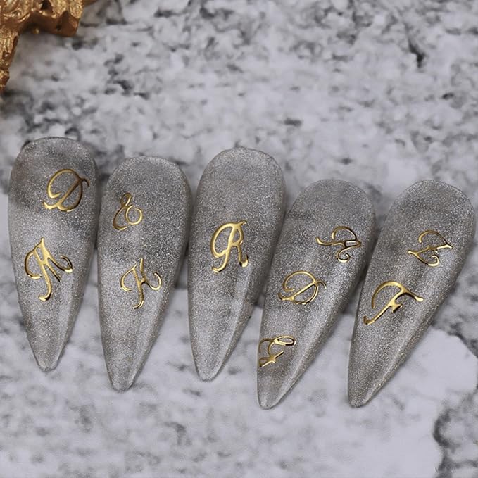 12 Sheets Letter Nail Art Stickers Decals 3D Self Adhesive Letter Nail Stickers for Nail Art Black White Silver Gold Retro English Nail Decals Letters Nail Design Nail Art Supplies