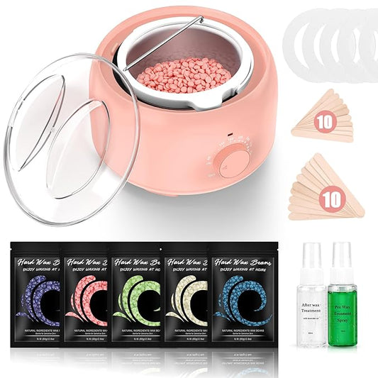 Waxing Kit - Wax Warmer for Hair Removal, Hard Wax Kit with 14oz 5 Bags Hard Wax Beans for Full Body, Legs, Face, Eyebrows, Bikini, Brazilian Waxing Kit for Women Men