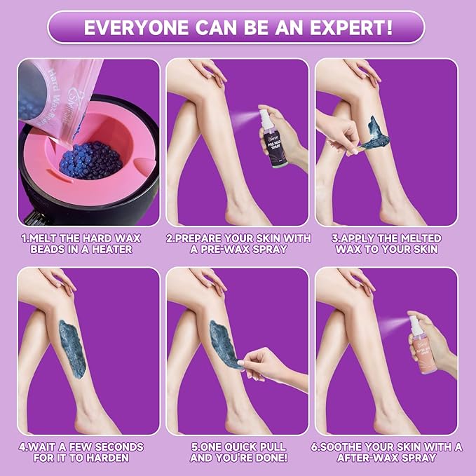 Waxing kit for women, Digital Hard Wax Warmer with 4 Packs of Natural Wax Beans (14.1oz), Silicone Bowl and Waxing Accessories, Professional for Bikini, Face, Brazilian, Body and Home Salon - Black