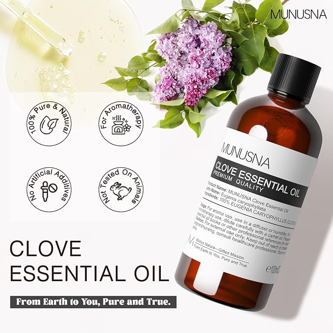 Clove Essential Oil, 100% Pure Natural Clove Oil for Skin Care, Aromatherapy, Diffuser, DIY Clean Spray, Soap and Candle Making, 100ML