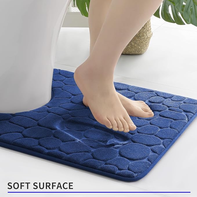 YIHOUSE Memory Foam Bath Mat Cobblestone Bathroom Rugs Super Water Absorbent Bath Mats for Bathroom Machine Washable Bath Rugs(20 x 24,Dark Blue)