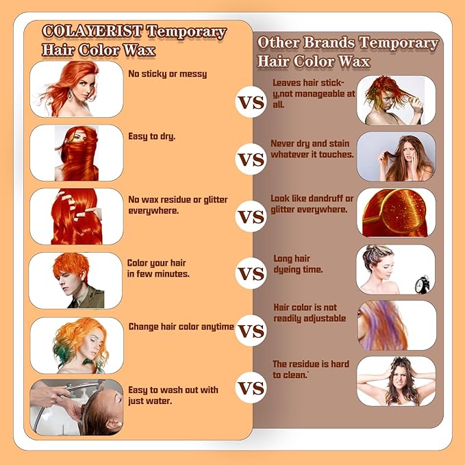 Orange Hair Color Wax, Temporary Washable Hair Color Dye for Kids, Temporary Dye Wax Natural Hairstyle Cream Hair Pomades for Women & Men Party Cosplay Halloween