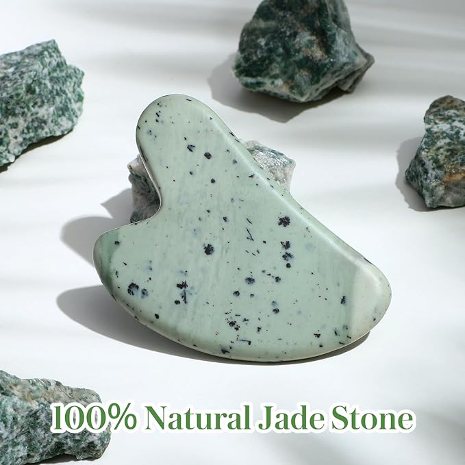 rosenice Gua Sha Facial Tools Guasha Tool Gua Sha Jade Stone for Face Skincare Facial Body Acupuncture Relieve Muscle Tensions Reduce Puffiness Festive Gifts (Yellow-Green)