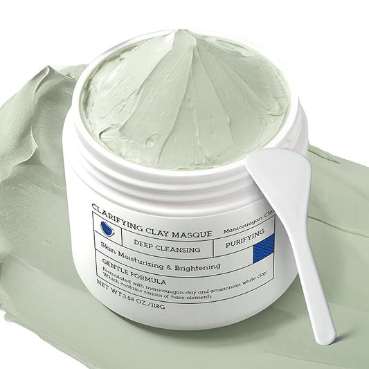 Clay Mask for Face & Sensitive Skin: Triple Mud Formula Deep Cleans Pores Reduces Acne Balances Oil & Improves Texture - 3.88 Oz