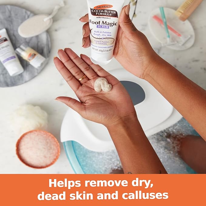 Palmer's Cocoa Butter Formula Foot Magic Exfoliating Foot Scrub with Vitamin E for Dry, Cracked Feet, Use with Foot Scrubber for Pedicure, 2.1 Ounce