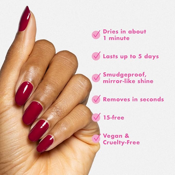 Olive & June Quick Dry Nail Polish | Instant, Fast-Drying, Smudgeproof Color | 15-free, Vegan, Cruelty-Free Formula | Lasts up to 5 Days | Salon-Quality Manicure, Pedicure at Home | Mulberry | Maroon